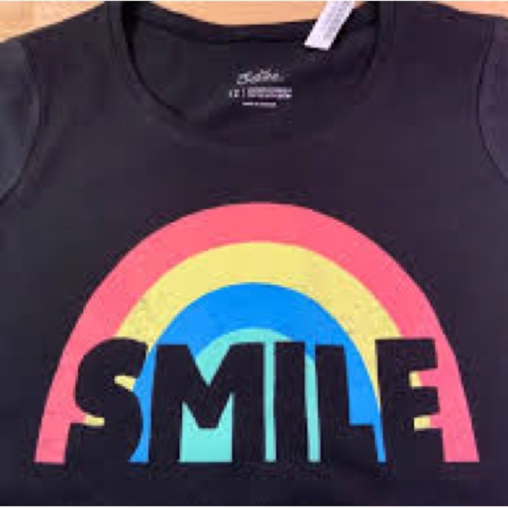 🌈 Stylish Girls' Justice Rainbow Smile T-Shirt, Size 14/16